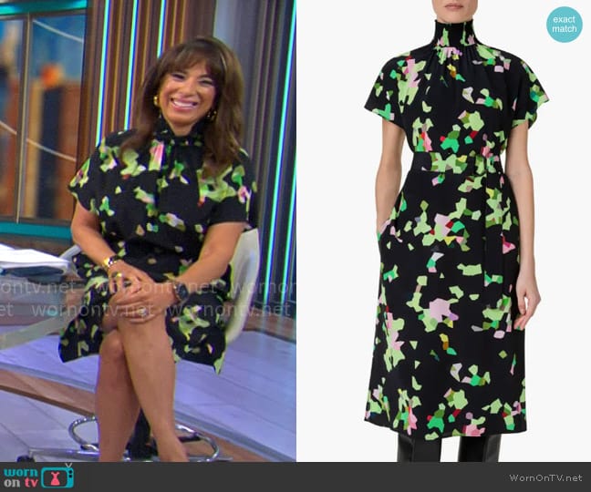 Akris Punto Abstract Print Silk Crêpe de Chine Dress worn by Michelle Miller on CBS Mornings