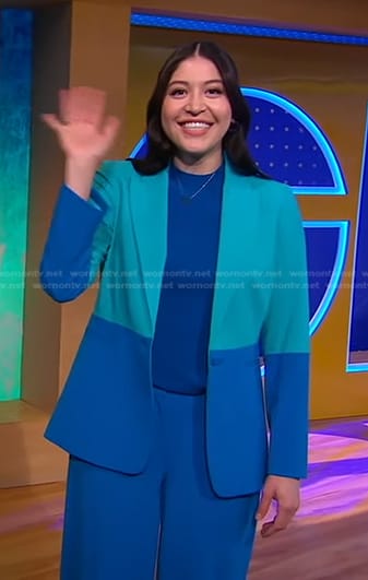 Alaqua Cox’s blue colorblock suit on Good Morning America
