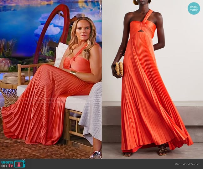 A.L.C. Nessa Asymmetric Pleat Gown in Coral worn by Heather Gay on The Real Housewives of Salt Lake City