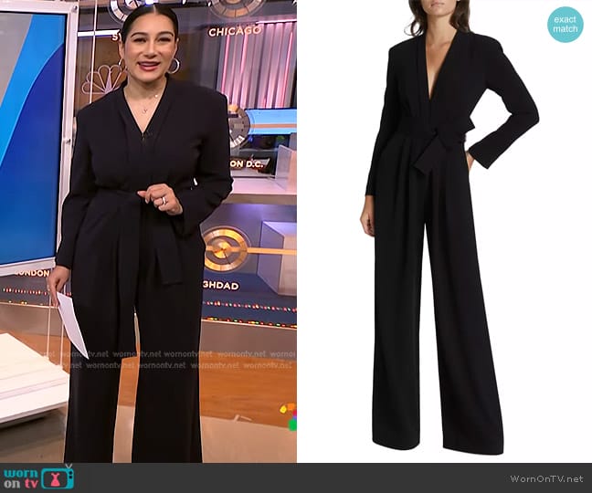 A.L.C. Kieran II Belted Crepe Wide-Leg Jumpsuit worn by Morgan Radford on NBC News Daily