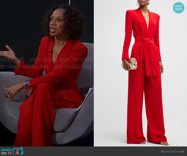 A.L.C. Kieran II Jumpsuit in Red worn by Nischelle Turner on CBS Mornings