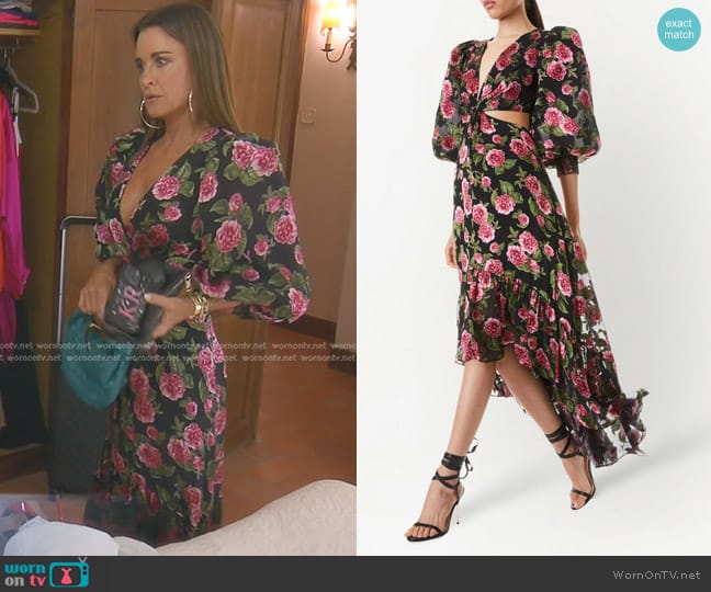 Alice + Olivia Katia Twist-Front Maxi Dress worn by Kyle Richards on The Real Housewives of Beverly Hills