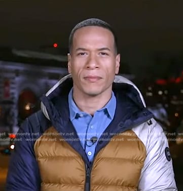 Alex Perez’s colorblock down jacket on Good Morning America