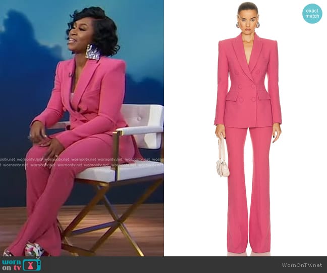 Alex Perry Fitted Double Breasted Blazer in Garnet Rose worn by Jackie Greene on Good Morning America