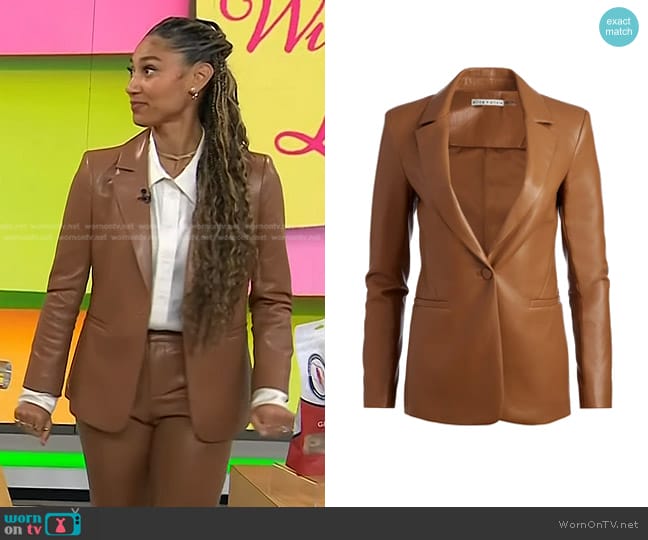 Alice + Olivia Macey Faux Leather Blazer in Camel worn by Ally Love on Today