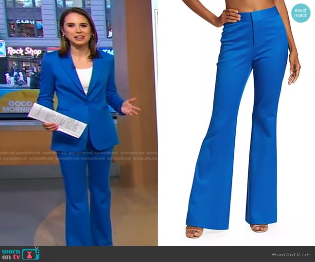 Alice + Olivia Deanna High-Rise Slim Bootcut Pants in Sapphire worn by Elizabeth Schulze on Good Morning America