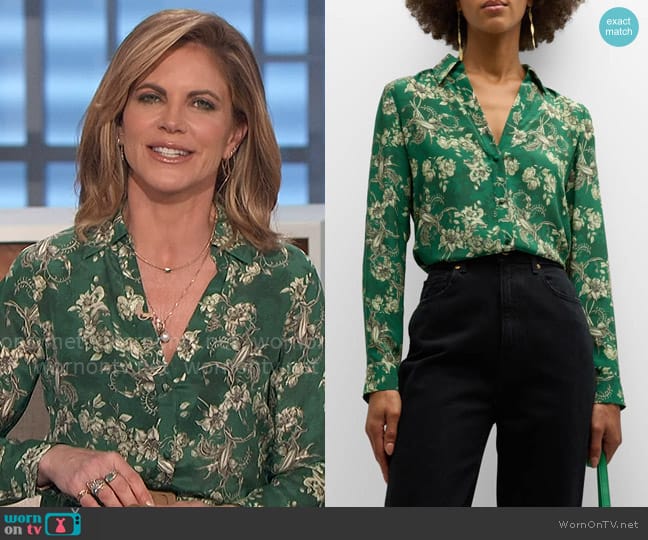 Alice + Olivia Eloise Blouse in Central Park worn by Natalie Morales on The Talk