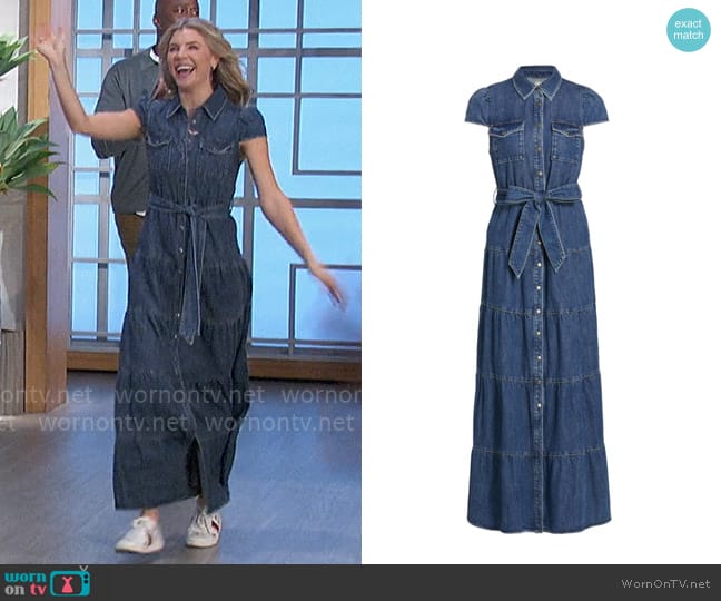 Alice + Olivia Miranda Denim Maxi Shirtdress worn by Amanda Kloots on The Talk