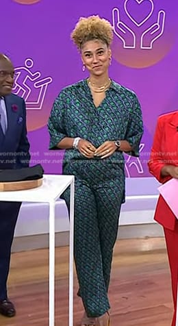 Ally’s green print top and pants on Today