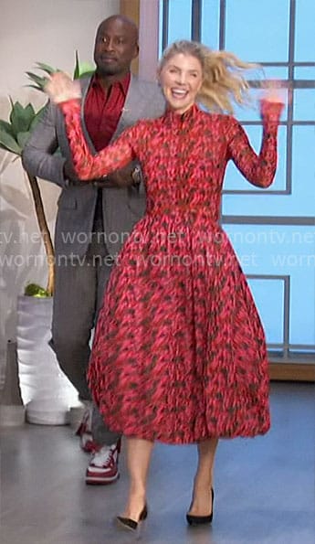 Amanda’s red floral full skirt and long sleeve top on The Talk