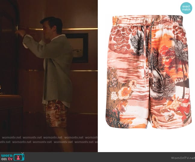 Amiri Patterned silk drawstring shorts worn by (Jack Cutmore-Scott) on Death and Other Details