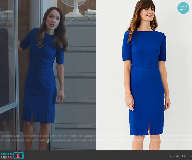 Ann Taylor Petite V-Back Short Sleeve Sheath Dress worn by (Yasmine Aker) on Good Trouble
