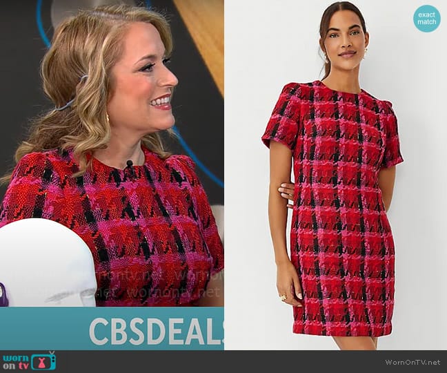 Ann Taylor Shimmer Houndstooth Tweed Shift Dress