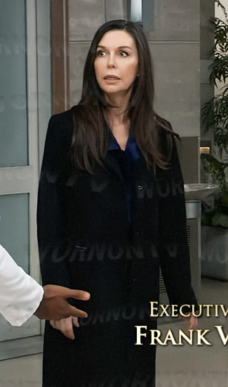 Anna’s black coat with leather details on General Hospital
