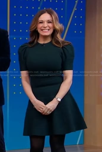 Anna Gass’s dark green puff sleeve dress on Good Morning America