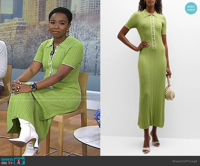 Anna Quan Penelope Short-Sleeve Rib-Knit Maxi Polo Dress worn by Zinhle Essamuah on Today