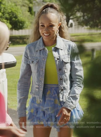 Ashley’s blue floral print mini skirt on The Real Housewives of Potomac