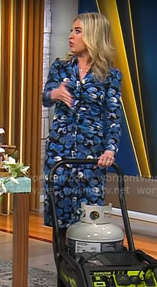 Ashley Bellman’s blue leaf print dress on CBS Mornings