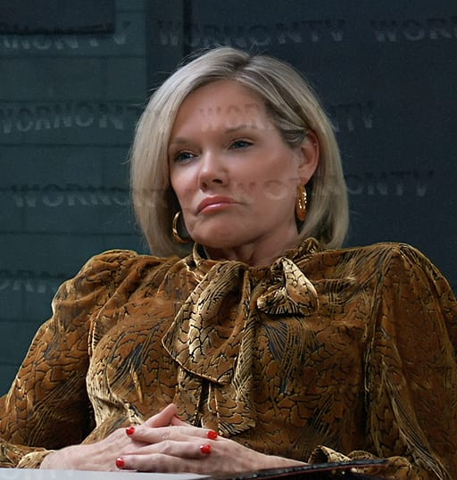 Ava’s yellow gold velvet blouse on General Hospital