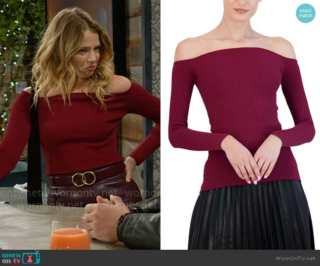 Bcbgmaxazria Sculpted Neck Top in Wine worn by Summer Newman (Allison Lanier) on The Young and the Restless