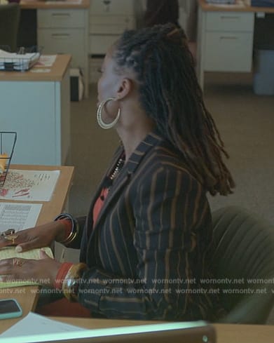 Malika’s black stripe blazer on Good Trouble