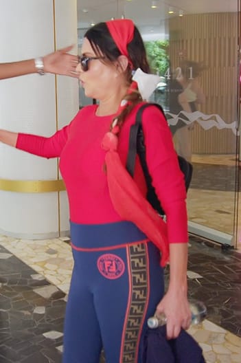 Adrianna’s blue logo side leggings on The Real Housewives of Miami