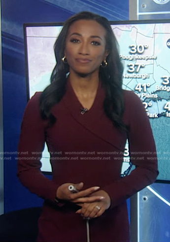 Brittany Bell’s burgundy v-neck dress on Good Morning America
