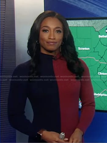 Brittany’s navy and red colorblock dress on Good Morning America