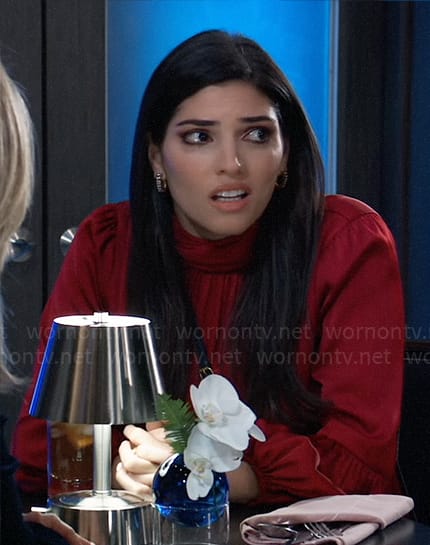 Brook Lynn’s red balloon sleeve blouse on General Hospital