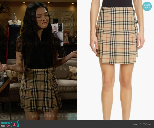 Burberry Zoe Vintage Check Asymmetrical Wool Kilt worn by Luna (Lisa Yamada) on The Bold and the Beautiful