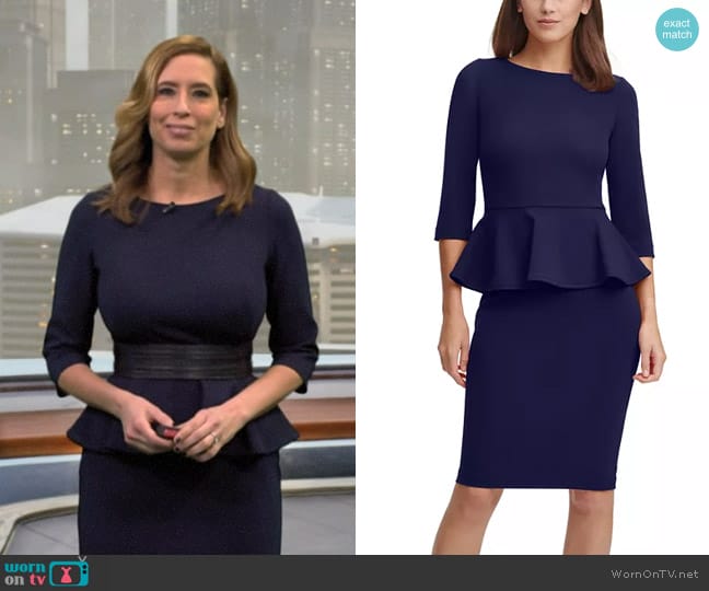 Calvin Klein Peplum Sheath Dress worn by Stephanie Abrams on CBS Mornings
