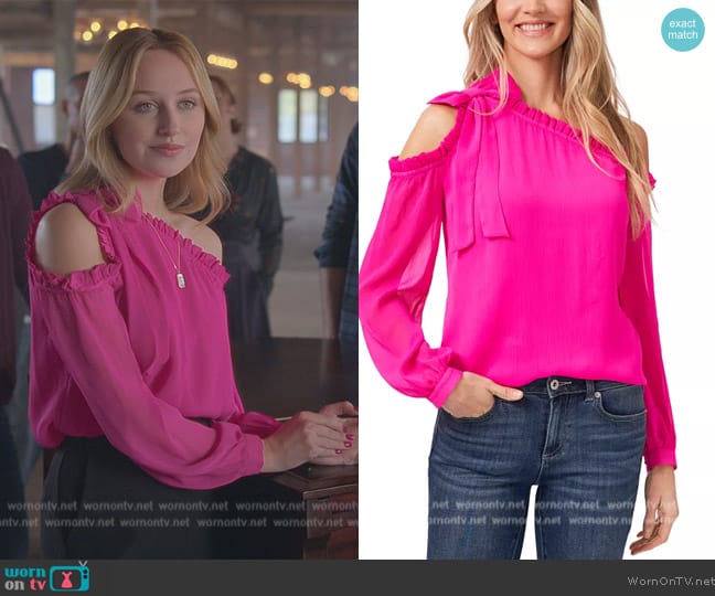 Cece Ruffled Asymmetric Long Sleeve Cold-Shoulder Blouse