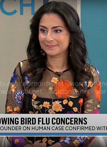 Dr Celine Gounder’s floral embroidered dress on CBS Mornings
