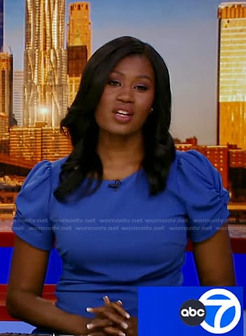 Chantee Lans’s blue ruched puff sleeve dress on Good Morning America