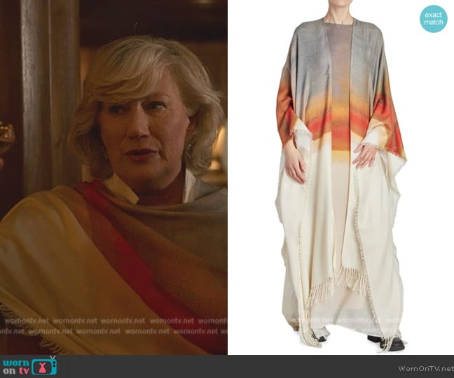 Chlole Painterly Open Front Maxi Ruana worn by (Jane Atkinson) on Death and Other Details