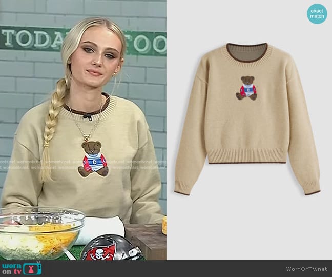 Cider Round Neckline Graphic Bear Long Sleeve Sweater worn by Tineke Younger on Today