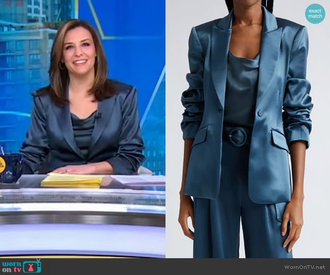 Cinq a Sept Cheyenne Satin Blazer in Onyx worn by Mary Bruce on Good Morning America