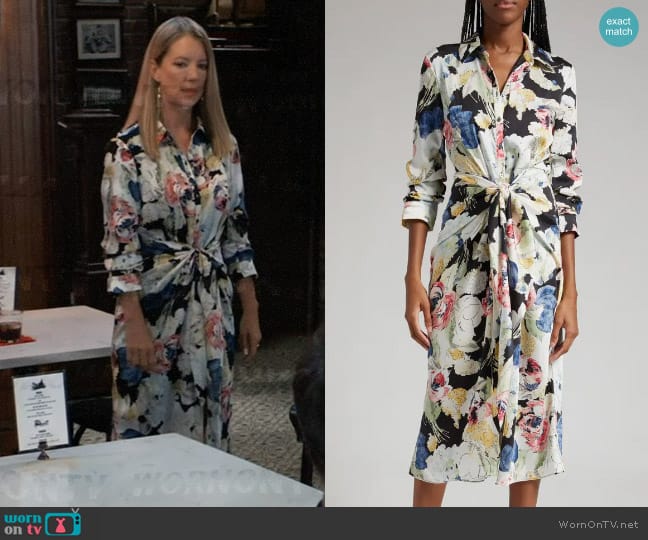 Cinq a Sept Wildwood Flower Jacey Midi Shirtdress worn by Nina Reeves (Cynthia Watros) on General Hospital