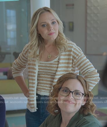 Claire’s striped knit tank and cardigan on Good Trouble