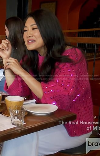 Crystal’s pink sequin embellished sweater on The Real Housewives of Beverly Hills