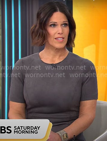 Dana Jacobson’s grey suede dress on CBS This Morning