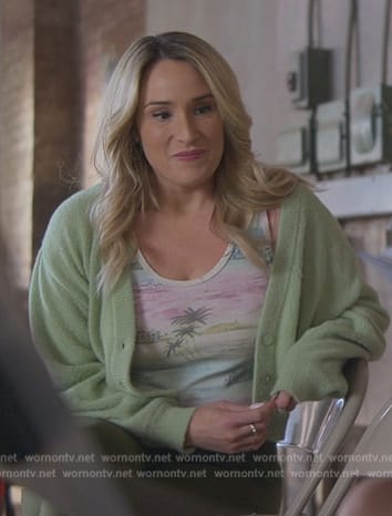 Davia’s palm print tank and cardigan on Good Trouble