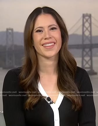 Deirdre’s black contrast trim dress on NBC News Daily