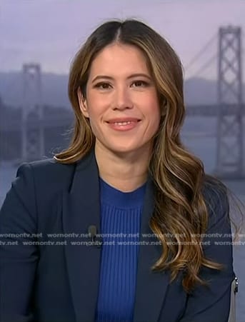 Deirdre’s blue ribbed short sleeve top on NBC News Daily