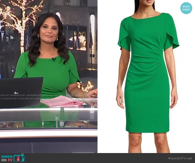 DKNY Ruched Sheath Dress in Apple Green worn by Darlene Rodriguez on Today