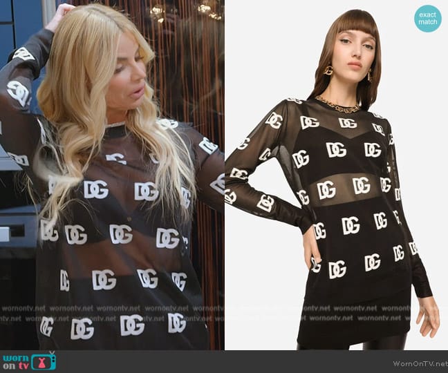 Dolce and Gabbana Sheer Sweater with All-Over Logo worn by Alexia Echevarria (Alexia Echevarria) on The Real Housewives of Miami