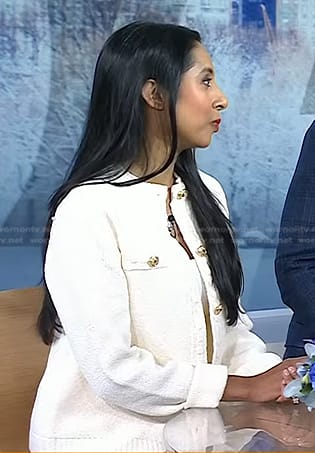Dr. Roshini Raj’s white knit jacket on Today