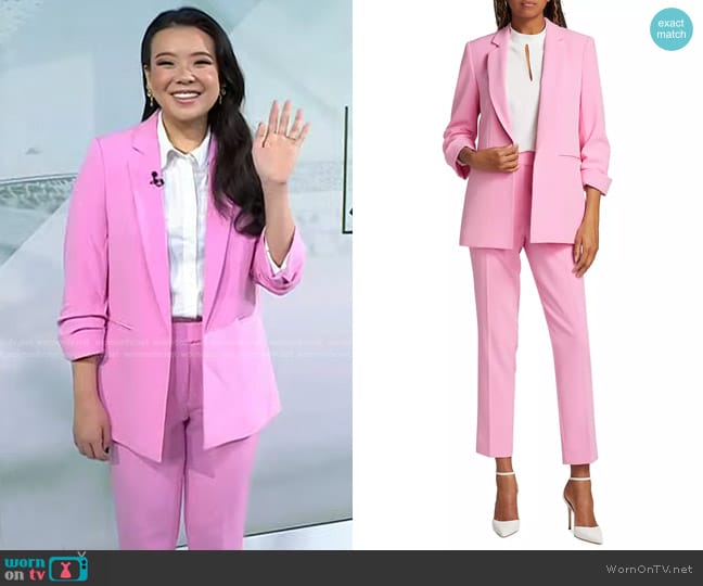 Elie Tahari Stella Notched Open-Front Blazer in Carnation worn by Vivian Tu on Today