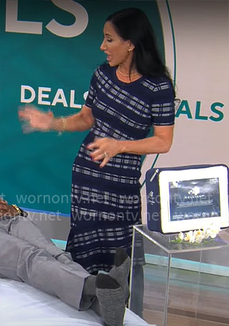 Elizabeth Werner’s blue checked asymmetric dress on CBS Mornings