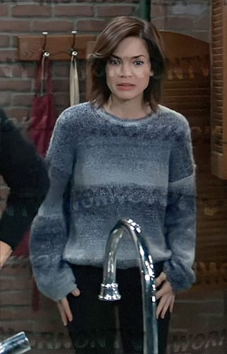 Elizabeth’s blue ombre sweater on General Hospital
